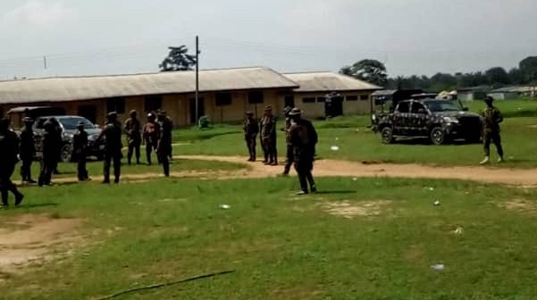 Nigerian soldiers disrupt the training at the camp of the Rivers State Neighbourhood Watch Agency at Nonwa in Tai Local Government Area,on Thursday, 29, 2018