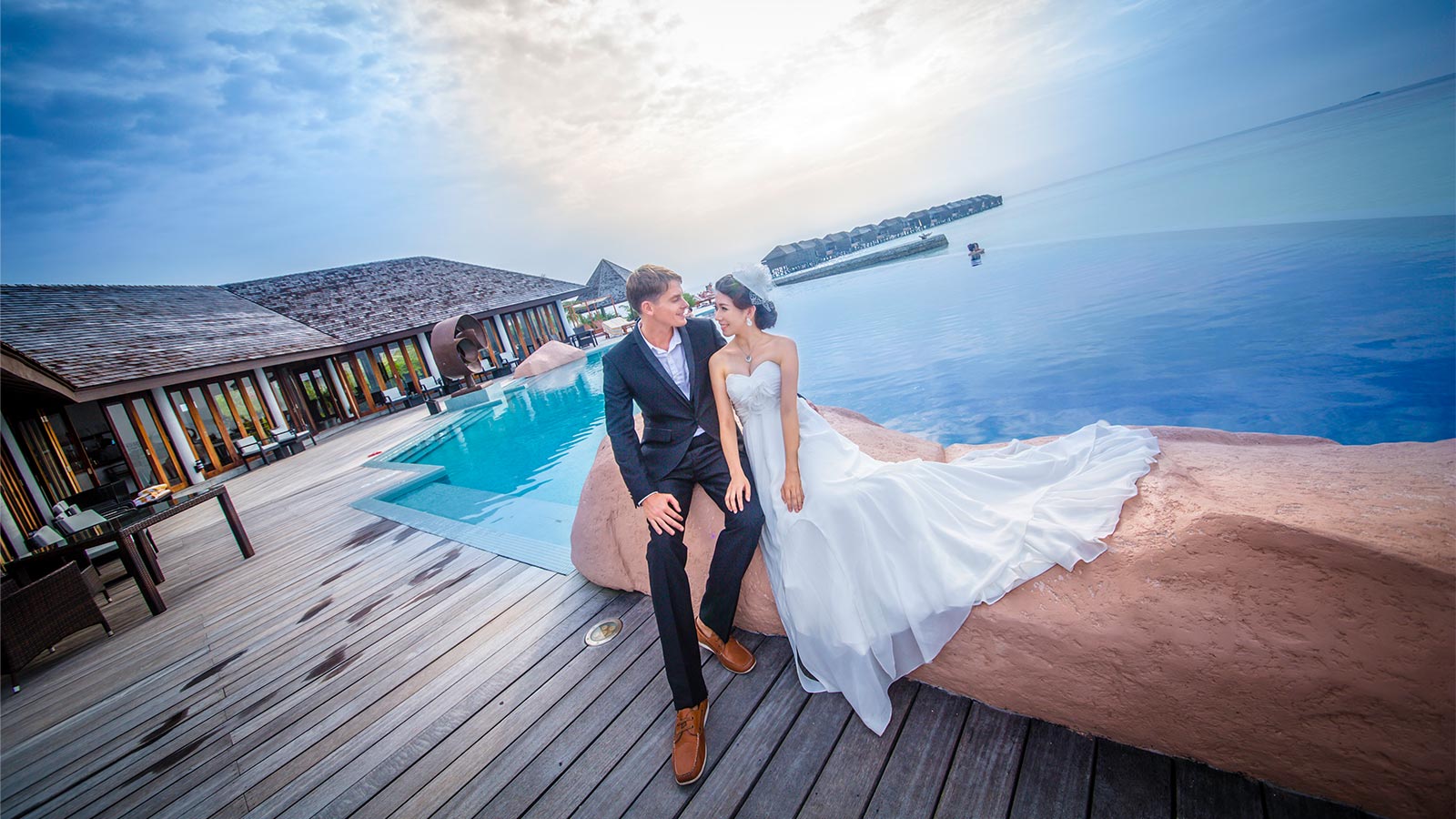 A couple at their wedding in Maldives