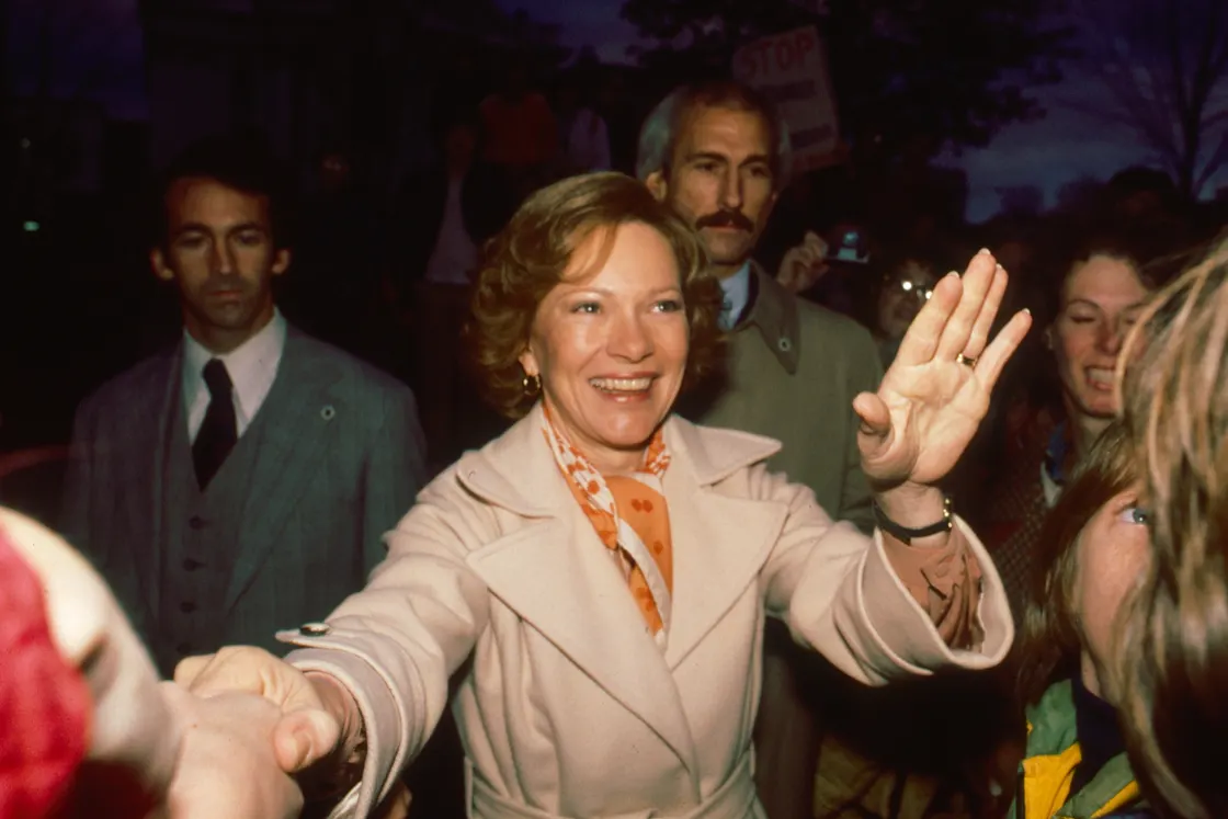 First lady Rosalynn Carter greets people during a campaign event in New Hampshire on Oct. 24, 1979.Diana Walker / Getty Images file