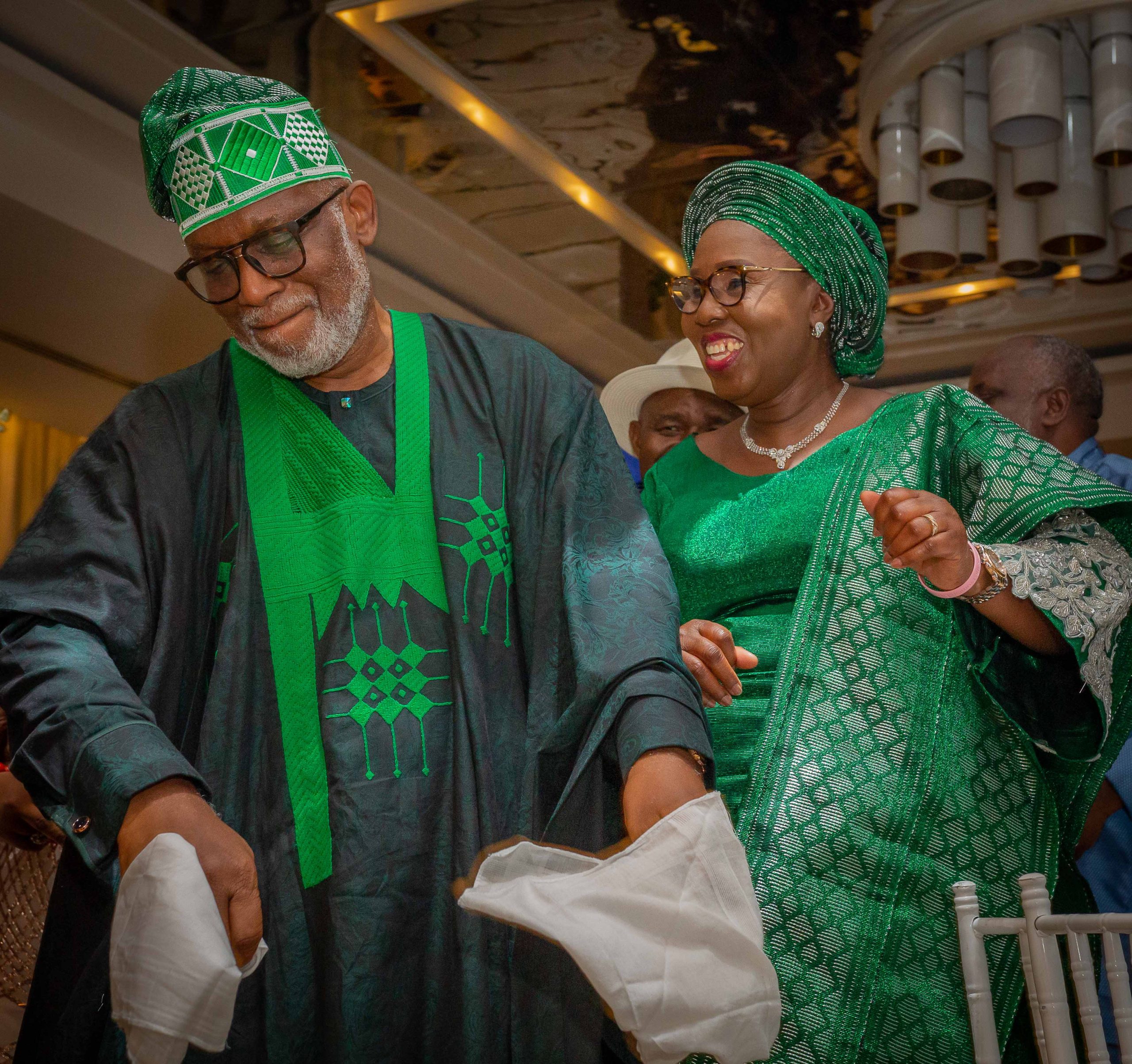 Governor Rotimi Akeredolu and wife, Betty pictured at a social event in 2023.