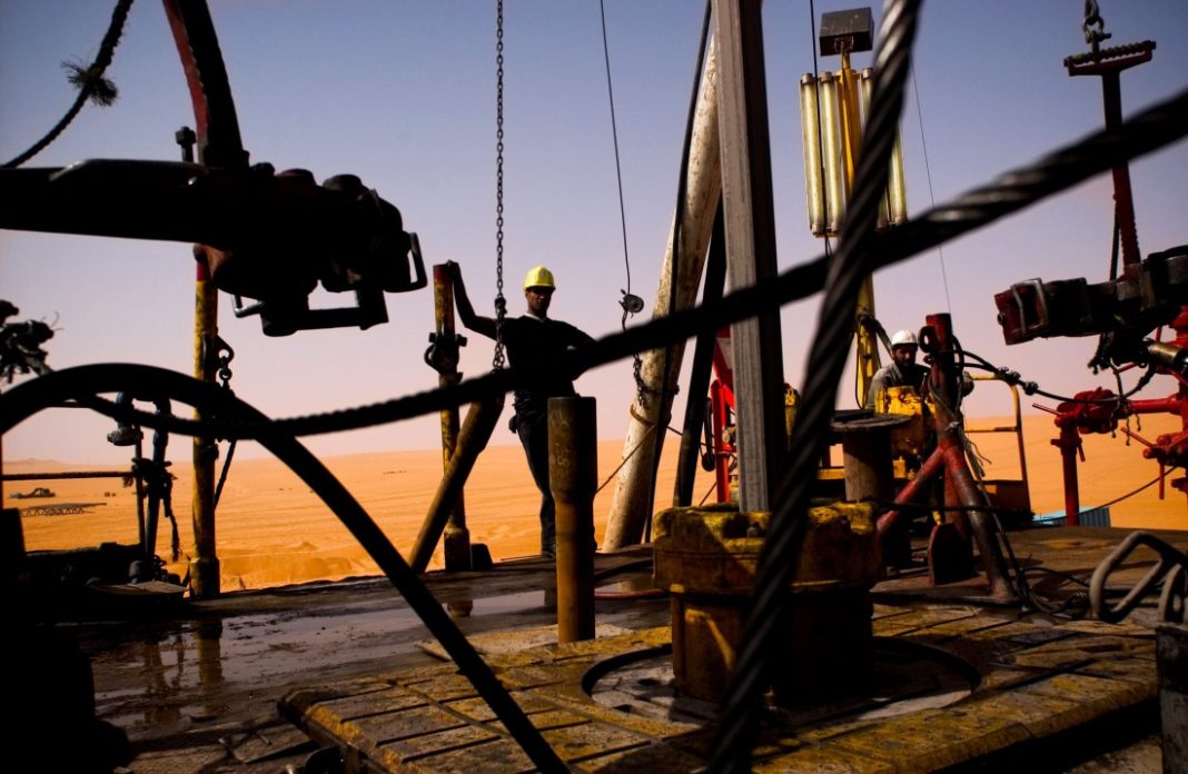 Oil drilling rig in El-Sharara, Libya.