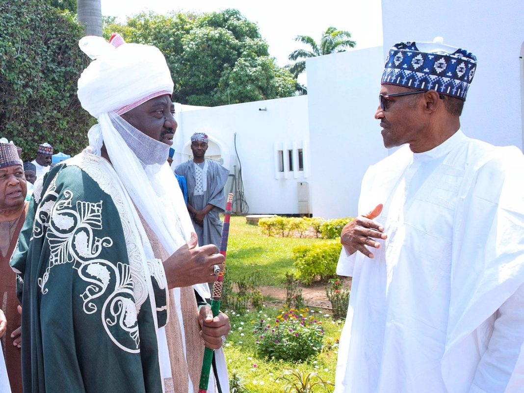 Emir of Kano, Aminu Ado Bayero speaks with former President Muhammadu Buhari in Aso Rock in an undated photo