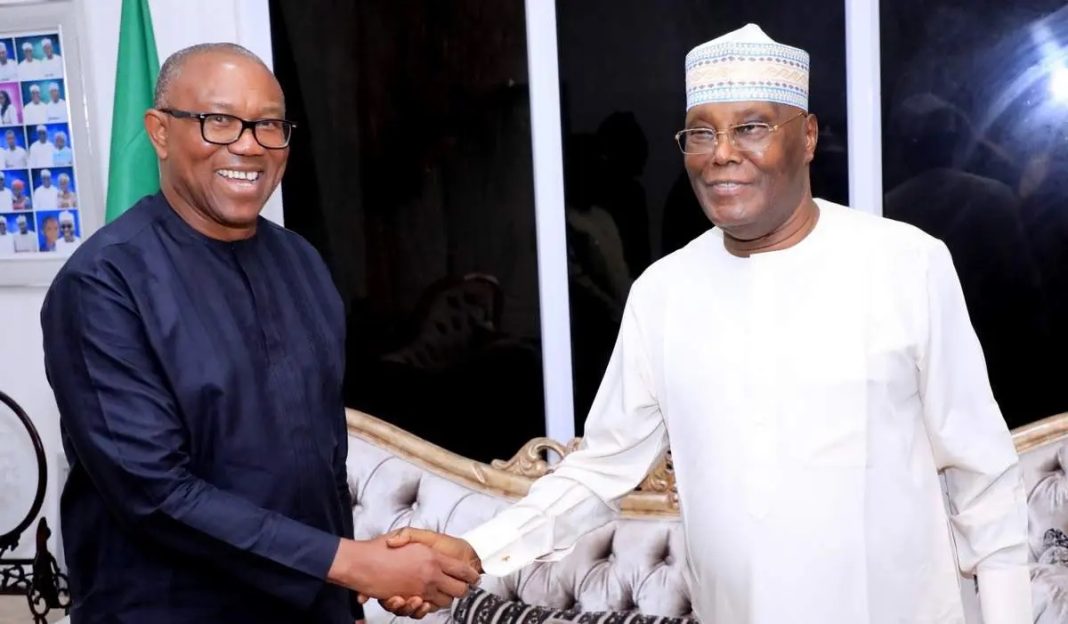 APC, Peter Obi (left), the presidential candidate of the Labour Party in 2023, and Atiku Abubakar, the presidential candidate of the Peoples Democratic Party in 2023. The two politicians were pictured in 2018, when they ran together for the office of president and vice president.