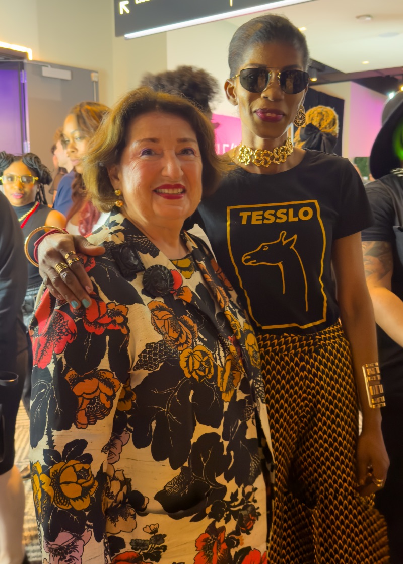 Tessy Oliseh-Amaize (right) shares a moment with international fashion consultant Nicole Fischelis (left) backstage at Philly Fashion Week 2024, in Philadelphia, PA, Sunday, Sept. 29, 2024. | Photo: Rocky Walley