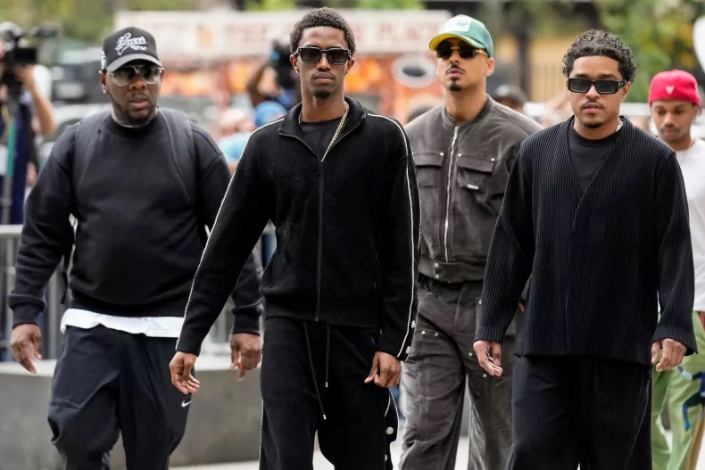 From right, Justin Dior Combs, Quincy Brown and King Combs arrive at the federal courthouse in Manhattan, Tuesday, Sept. 17, 2024, in New York. AP PHOTO