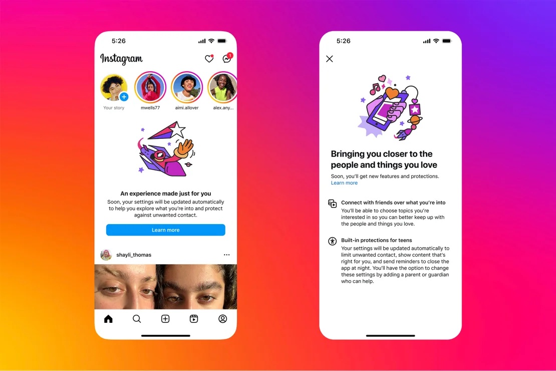 teen, Instagram will begin alerting teens that it will automatically place them in more private, restrictive settings starting next week. Courtesy Meta