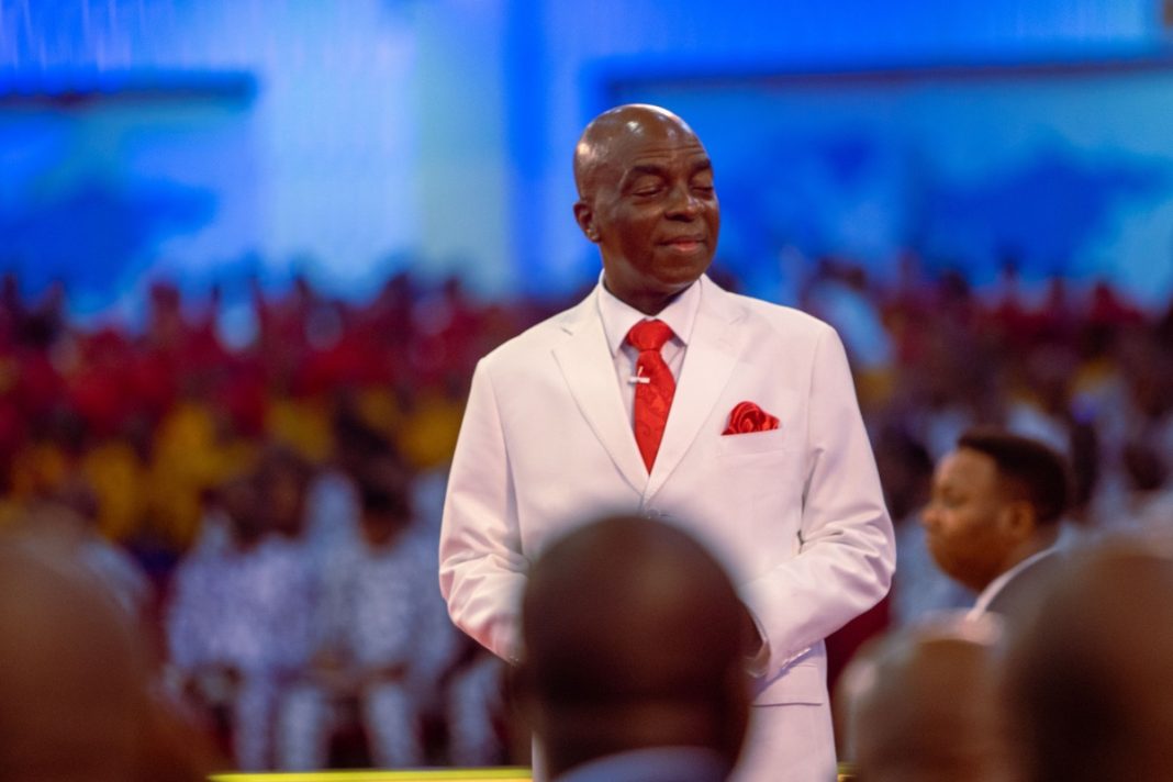 Bishop David Oyedepo ministering at Living Faith Church's global headquarters, Faith Tabernacle in Canaanland, Ota, Ogun State