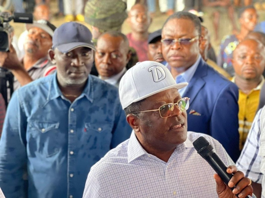 Ogbomoso-Oyo Road, Minister Of Works, Sen. David Umahi (with white helmet) in an undated photo