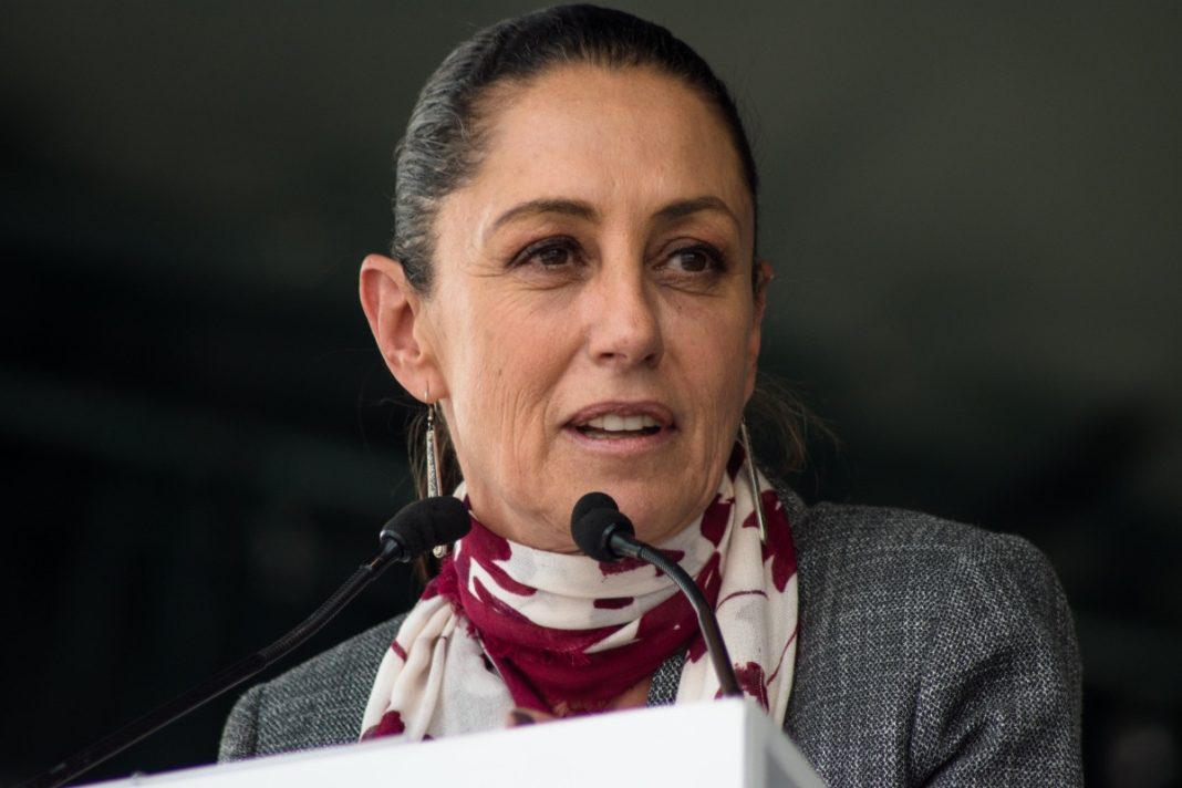 Claudia Sheinbaum Pardo speaks during the inauguration ceremony of the Monumental Carpet in the capital's Zócalo. | Gabriela