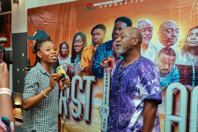 Nollywood veteran Bimbo Manuel speaks to the press on the red carpet at the private screening of First Chronicles of the Island on Thursday, October 3, 2024, at Blue Pictures Cinema in Onikan, Lagos. | Pius Stephen/Spi Gallery