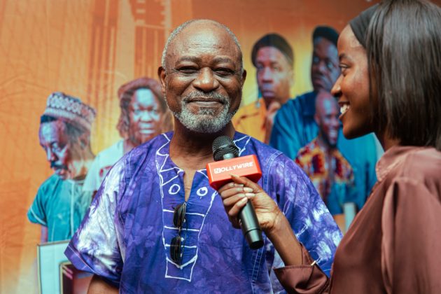 Nollywood veteran Bimbo Manuel speaks to the press on the red carpet at the private screening of First Chronicles of the Island on Thursday, October 3, 2024, at Blue Pictures Cinema in Onikan, Lagos. | Pius Stephen/Spi Gallery