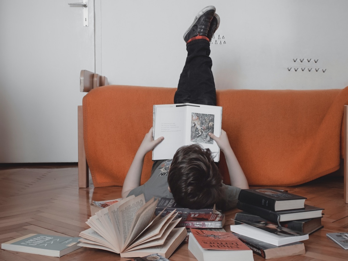 woman, reading, books,