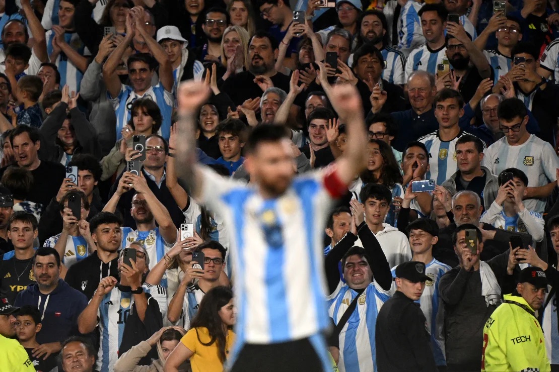 Messi celebrates in front of his adoring fans at Estadio Monumental in Buenos Aires on Tue. October 15, 2024. | Luis Robayo/AFP/Getty Images  Argentina's Lionel Messi celebrates scoring his first goal against Bolivia on Tuesday, October 15, 2024 | Matias Baglietto/Reuters