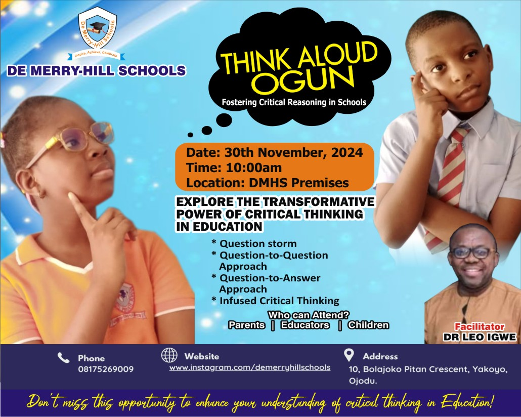 The first Think Aloud event in Ogun state will take place at the end of the month. Think Aloud project promotes critical and creative thinking in schools and society. The national policy on education anticipates such an initiative because one of the objectives of primary