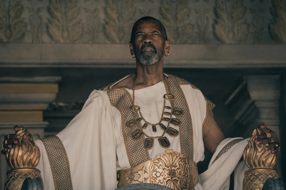 Denzel Washington as Macrinus in "Gladiator II."Aidan Monaghan / Paramount Pictures