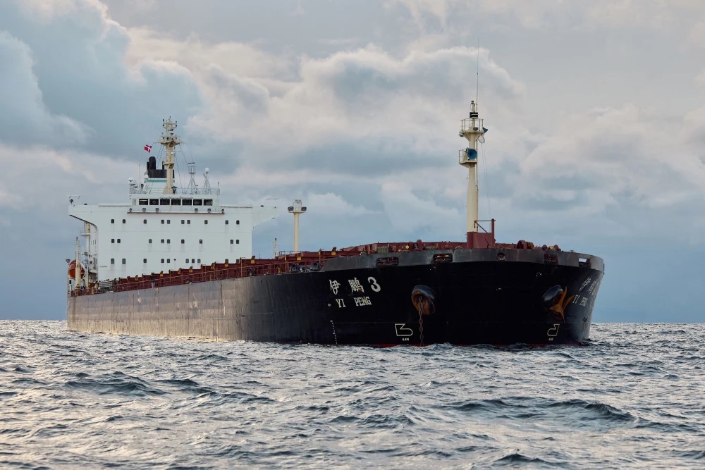 The bulk carrier Yi Peng 3 is anchored in the sea of Kattegat, near Jutland in Denmark. | Mikkel Berg Pedersen/Ritzau Scanpix/AFP via Getty Images