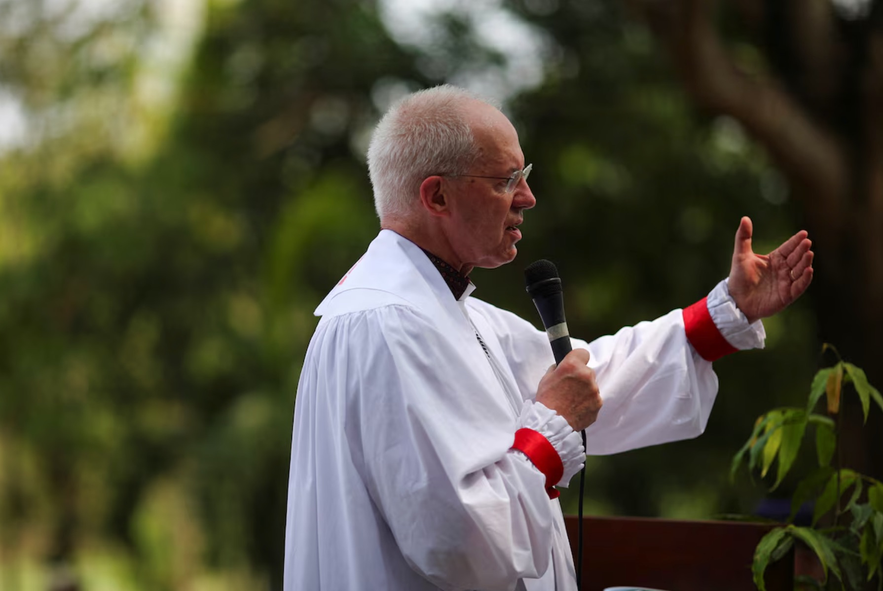 Archbishop of Canterbury Justin Welby takes part in a ceremony to bless the Forest of Communion, as part of the World Environment Day in Acajutla, El Salvador June 5, 2024.REUTERS/Jose Cabezas/File Photo 