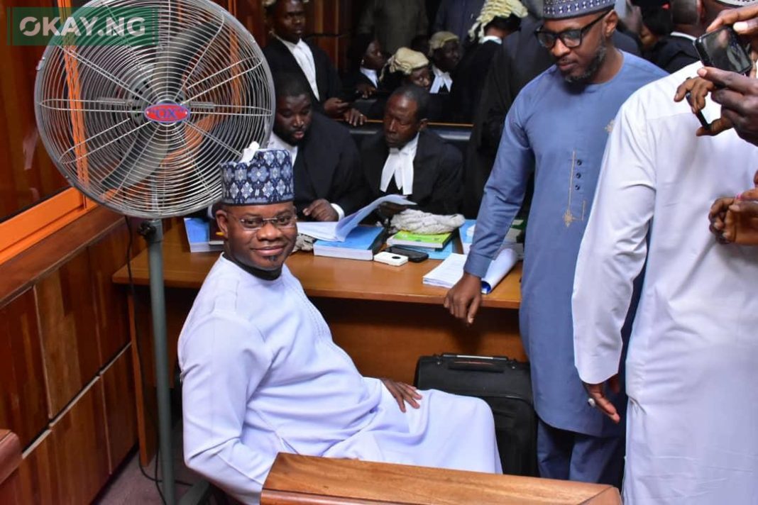 Former Kogi State Governor, Yahaya Bello, pleaded not guilty to a 16-count charge by the Economic and Financial Crimes Commission in court on Wednesday, November 27, 2024. | Okay.ng