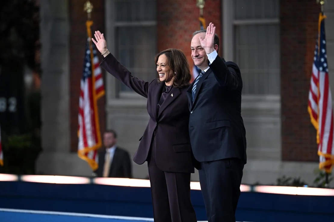 Vice President Kamala Harris and second gentleman Doug Emhoff at Howard University in Washington, DC, on Wednesday, November 6, 2024. | Austin Steele/CNN