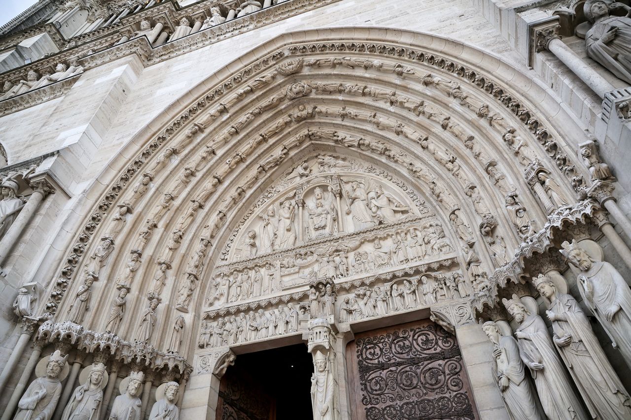 This photograph shows decorative details of Notre Dame cathedral on November 29. | Christophe Petit Tesson/AFP/Getty Images  