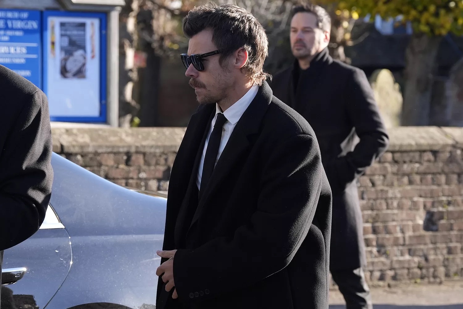 Harry Styles attends the funeral service for One Direction bandmate, Liam Payne, held at St Mary’s Church, Amersham, northwest of London on Wednesday, November 20, 2024. | Andrew Matthews/PA Images via Getty   