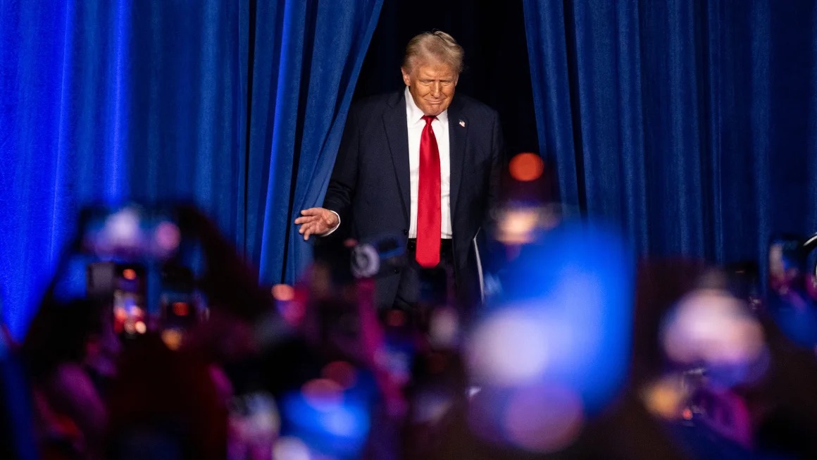 Former President Donald Trump emerges to speak at the Palm Beach County Convention Center in West Palm Beach, Florida, on Wednesday, November 6, 2024. Will Lanzoni/CNN