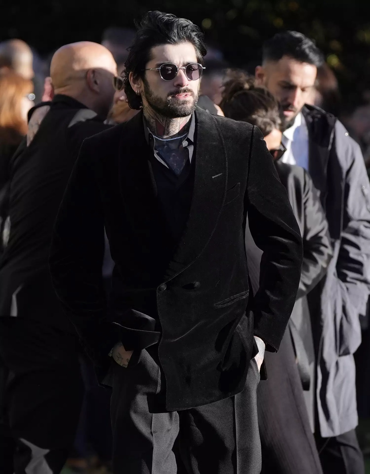 Zayn Malik attends the funeral service for One Direction bandmate, Liam Payne, held at St Mary’s Church, Amersham, northwest of London on Wednesday, November 20, 2024. | Andrew Matthews/PA Images via Getty   