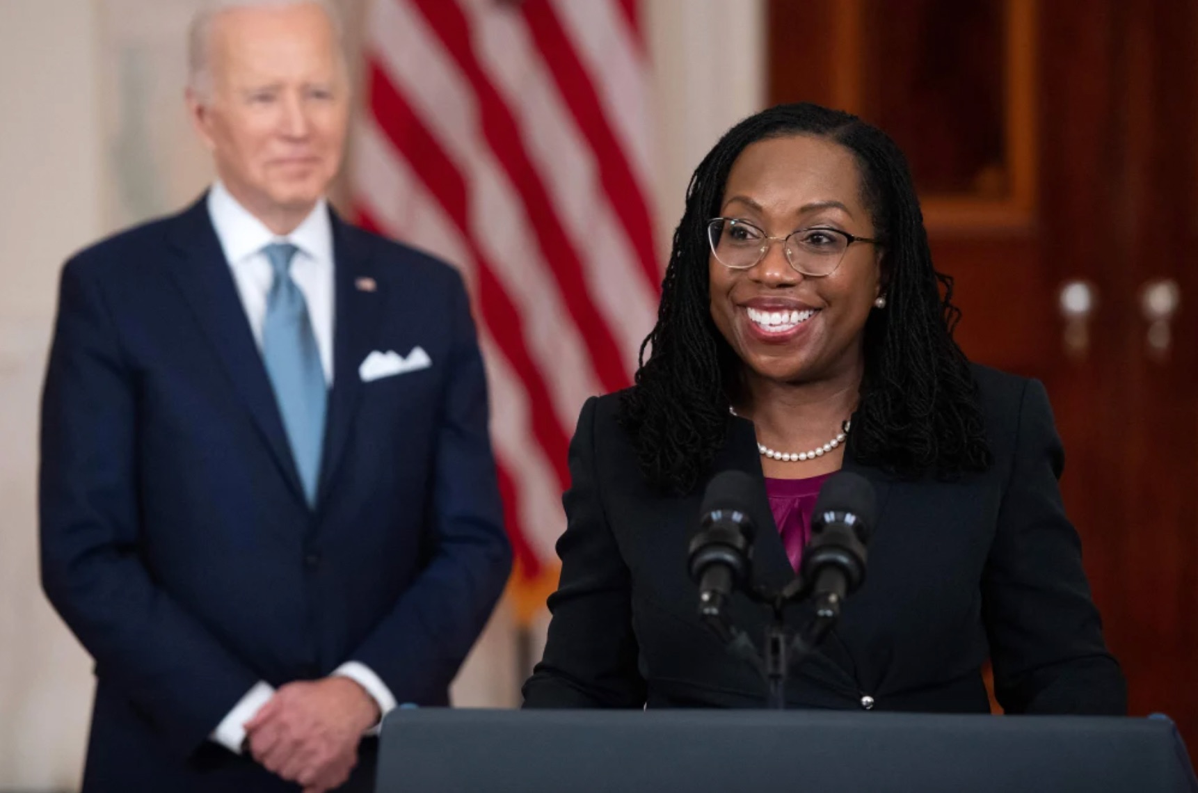 Appeals court Judge Ketanji Brown Jackson with President Joe Biden at the White House after she was nominated for the Supreme Court in 2022. | Saul Loeb/AFP - Getty Images file