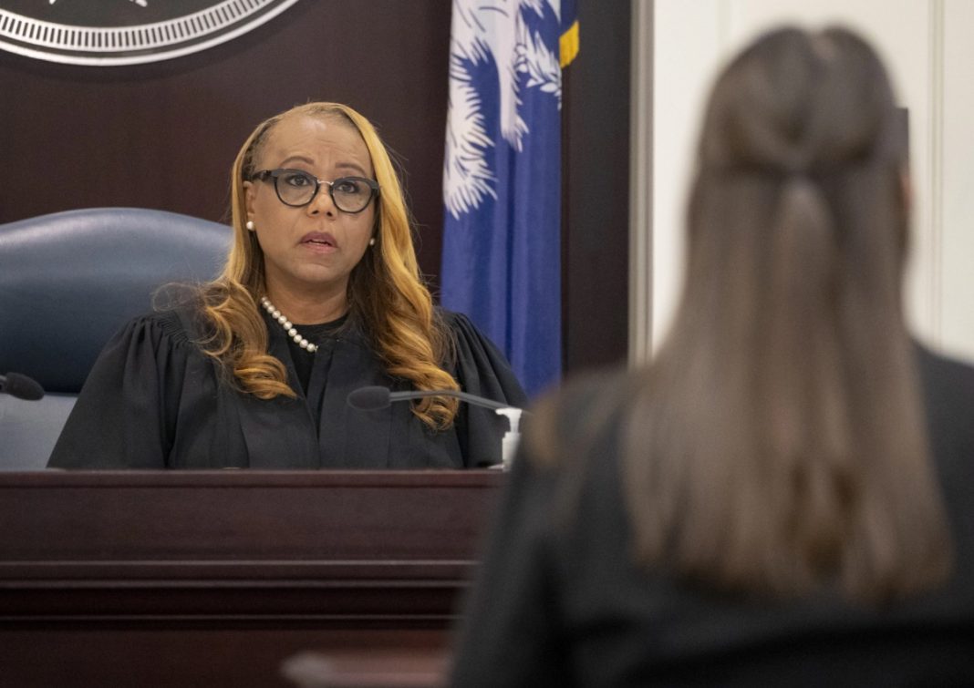 newlywed bride, 9th Circuit Court Judge Deadra Jefferson listens to Jamie Lee Komoroski plead guilty to multiple charges after a 2023 car crash that killed Samantha Miller, a new bride on Monday December 2, 2024 Charleston, South Carolina.