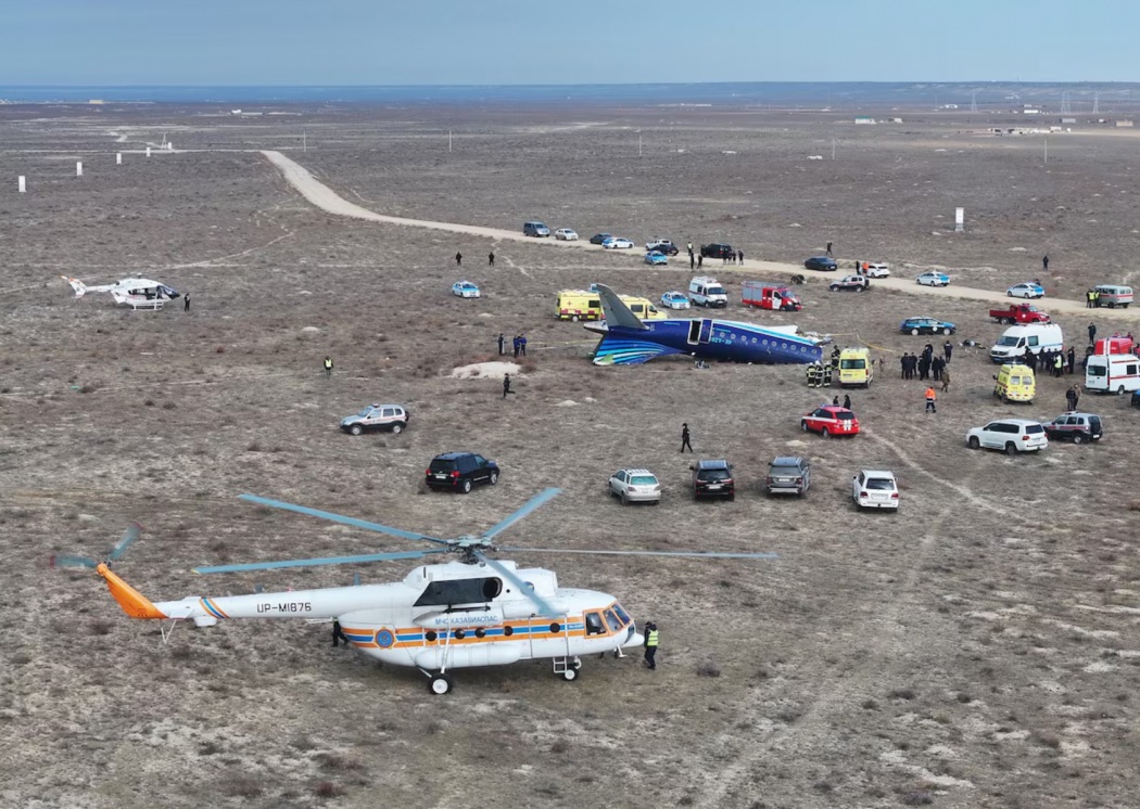  A drone view shows the crash site of an Azerbaijan Airlines passenger plane near the city of Aktau, Kazakhstan December 25, 2024. | REUTERS/Azamat Sarsenbayev  