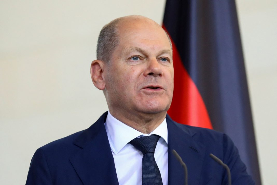 German Chancellor Olaf Scholz attends a press conference at the Chancellery in Berlin, Germany May 25, 2023.