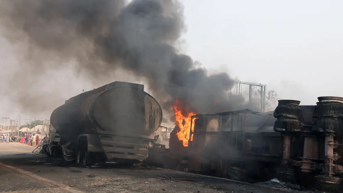 Scene of the petrol tankers explosion in Dikko, Niger State, Nigeria, on January 18, 2025. | next24online/NurPhoto via Getty Images