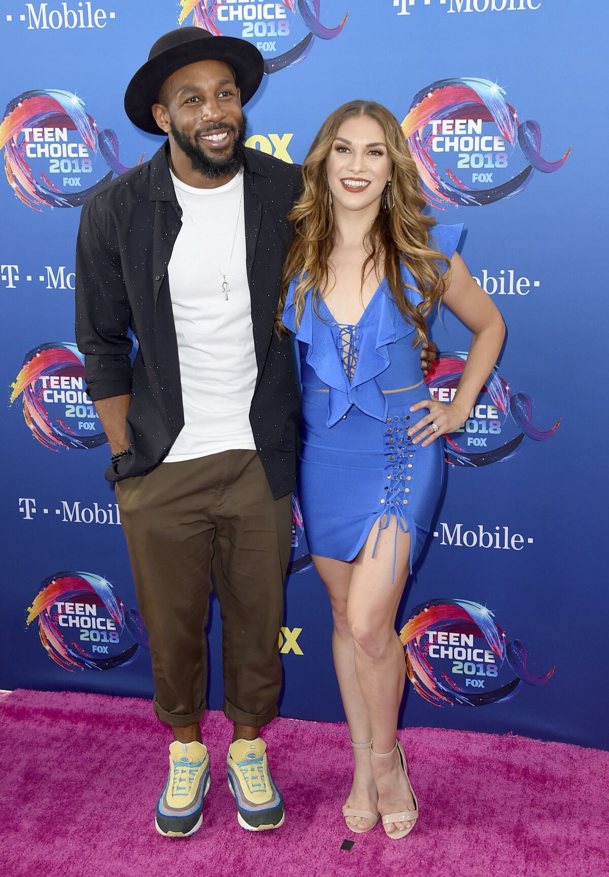 Allison Holker, left, commemorated late husband Stephen “Twitch” Boss on Wednesday, about a week after his death. (Jordan Strauss / Invision / Associated Press)