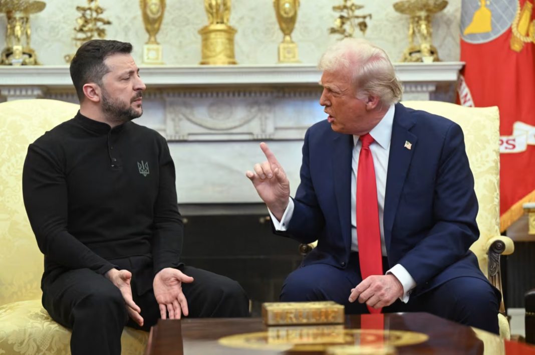 President Donald Trump and Ukrainian President Volodymyr Zelenskyy meet in the Oval Office on Friday, February 28, 2025. | Saul Loeb / AFP - Getty Images